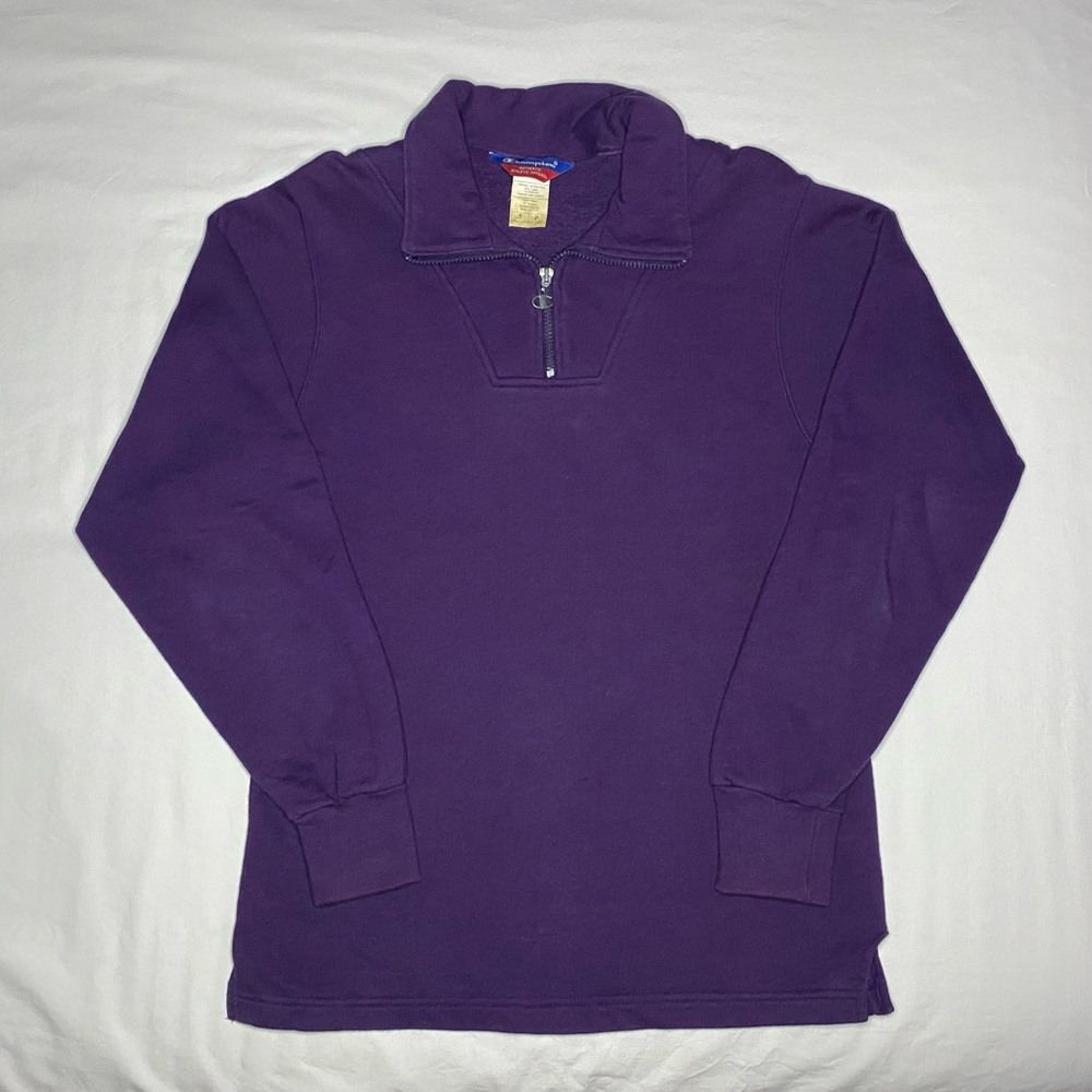 VTG 90s Champion 1/4-Zip Sweatshirt Adult Small Purple USA Made Blank Solid